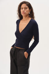 Women The Baby Rib Criss Cross Long Sleeve