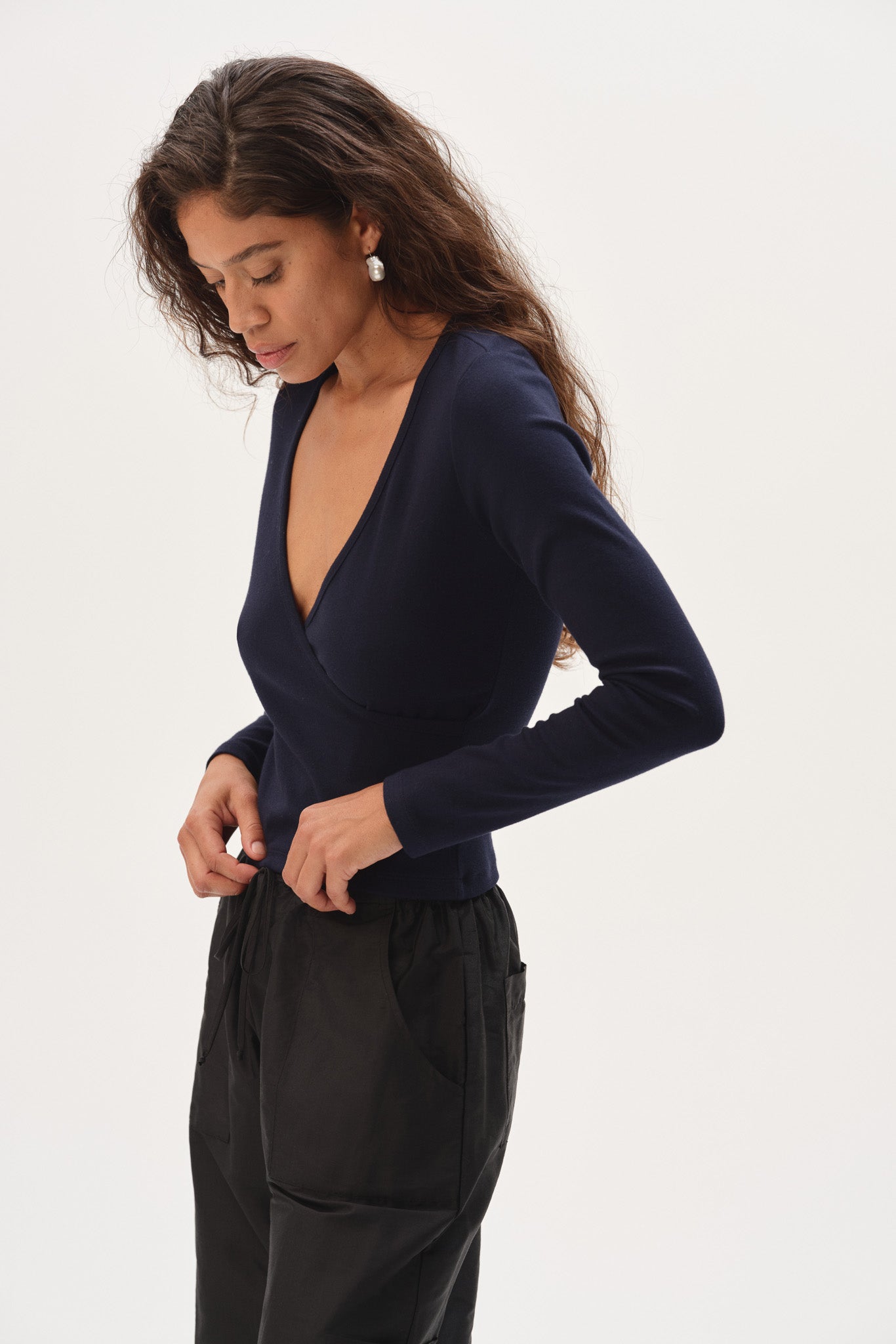 Women The Baby Rib Criss Cross Long Sleeve