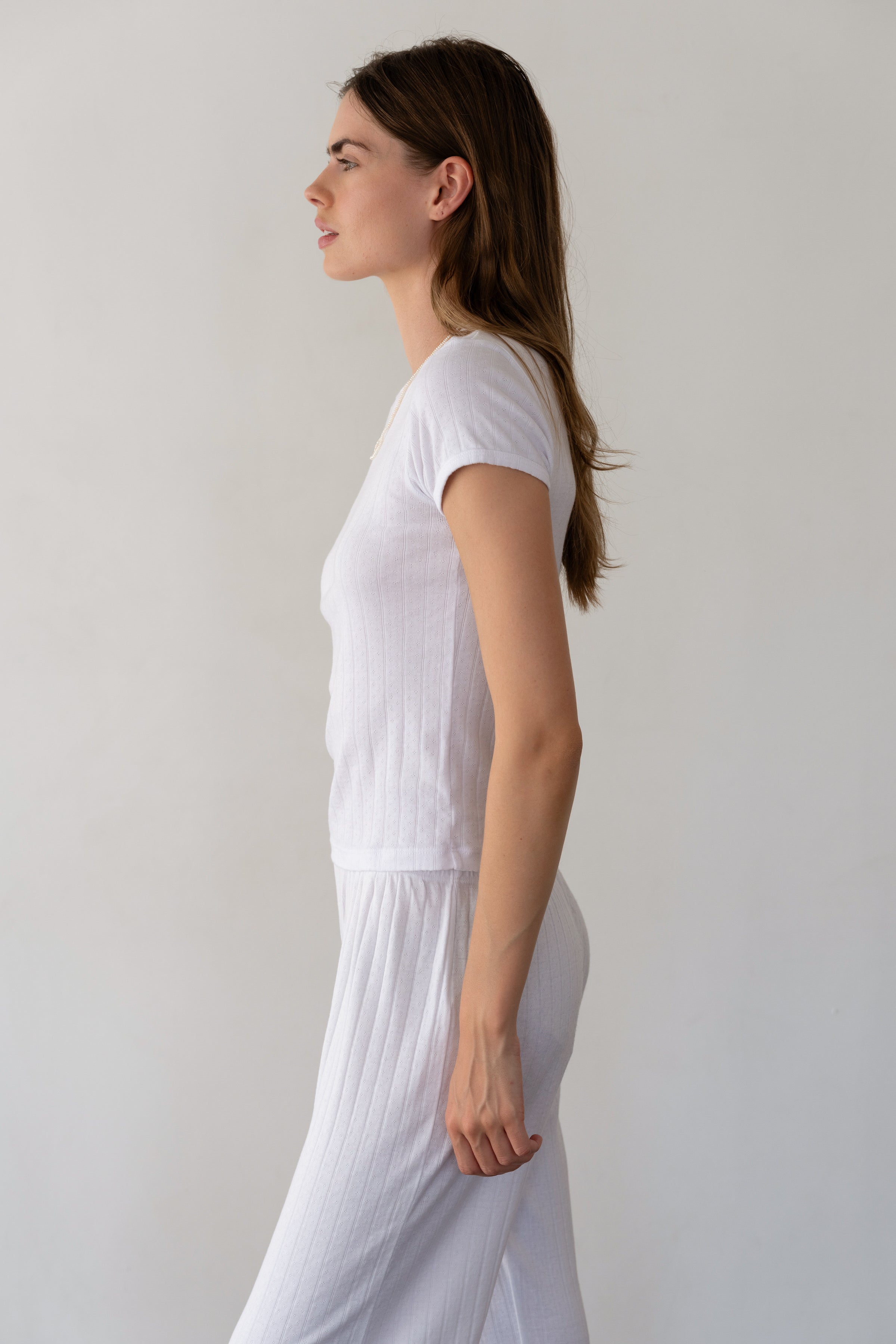 Women Powder Pointelle Baby Tee