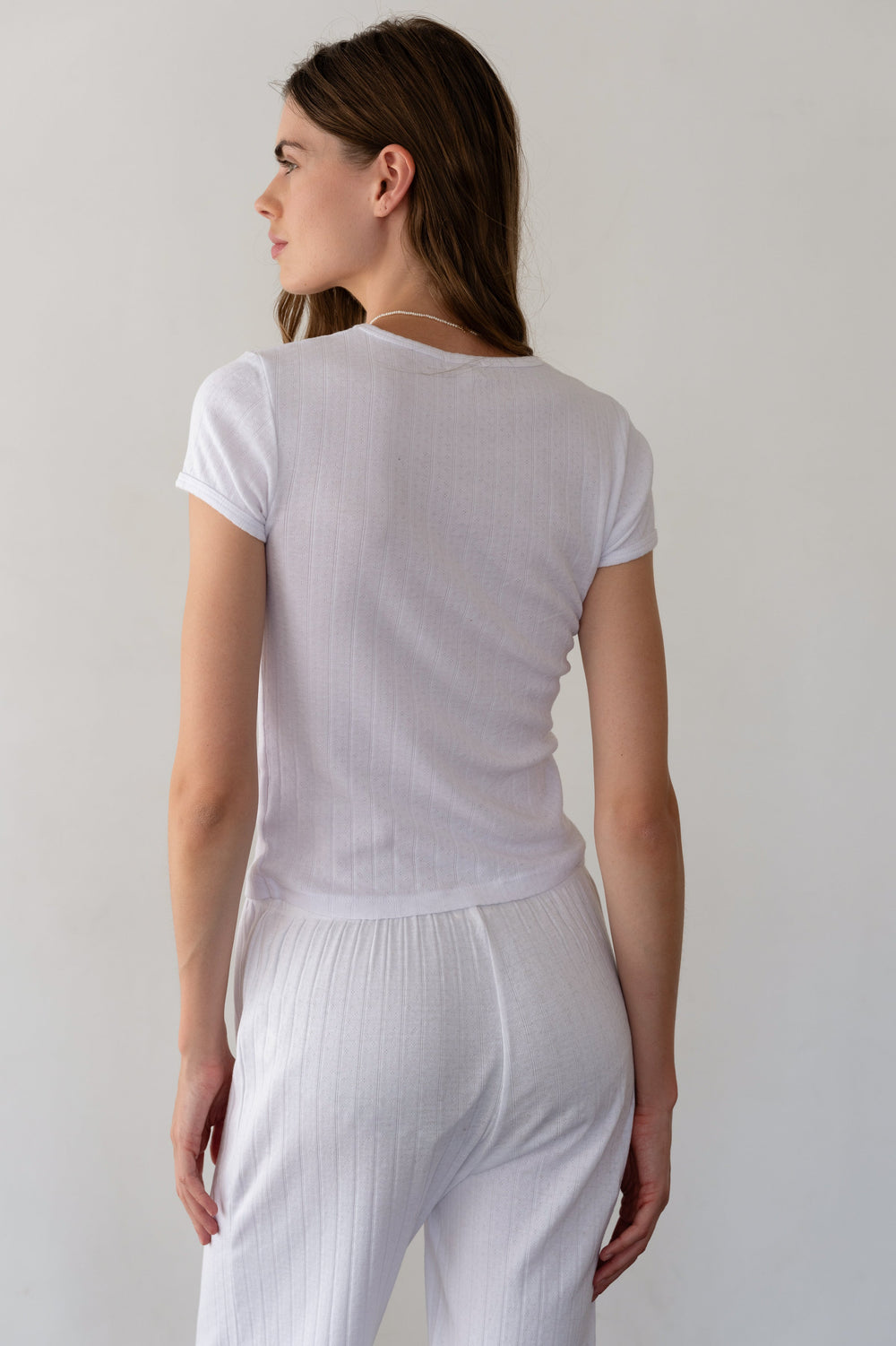 Women Powder Pointelle Baby Tee