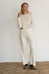 Women Creme Pointelle Long Sleeve