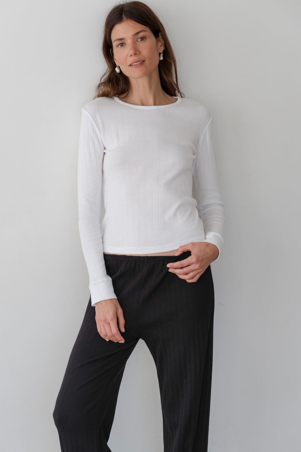 Women Powder Pointelle Long Sleeve