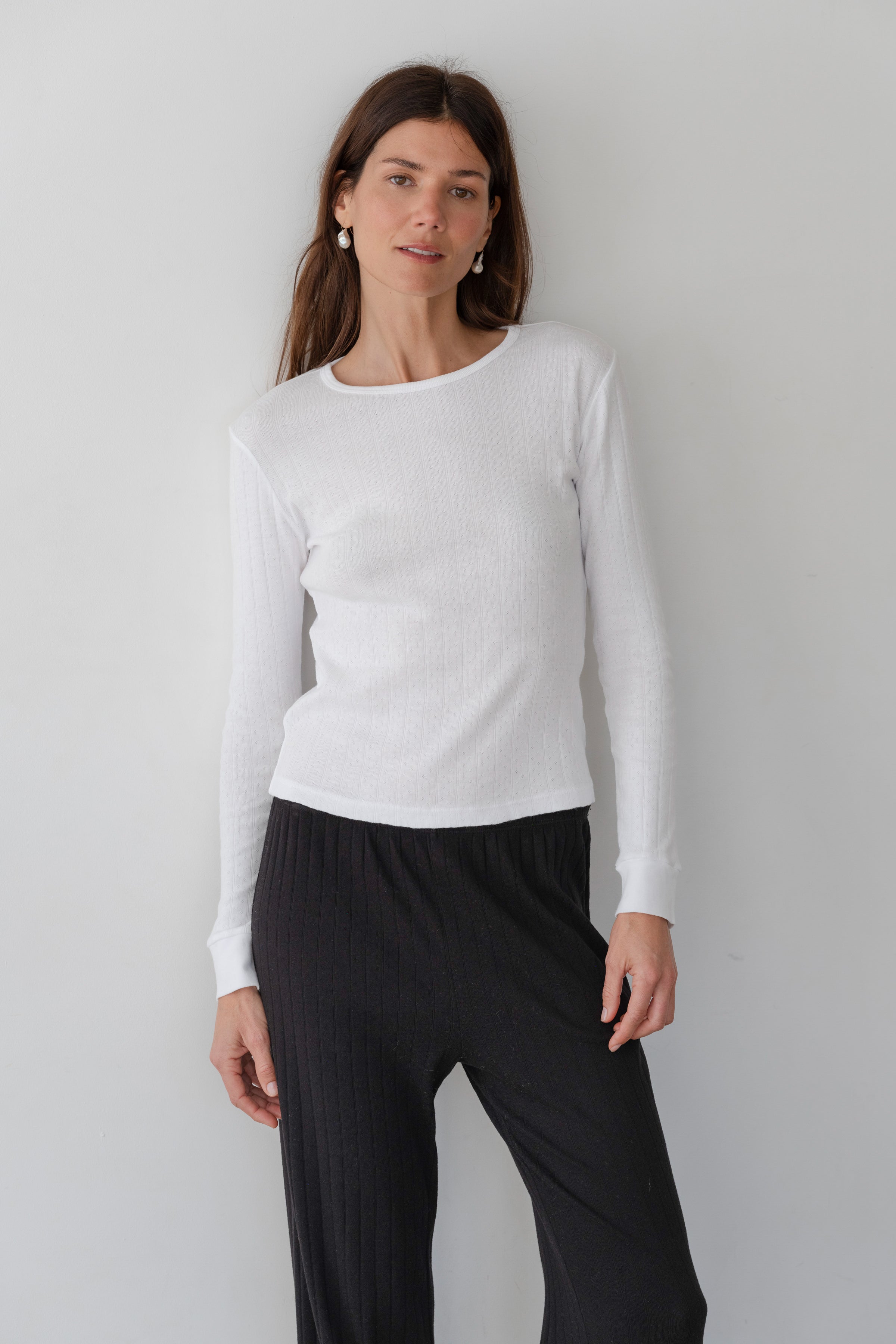 Women Powder Pointelle Long Sleeve