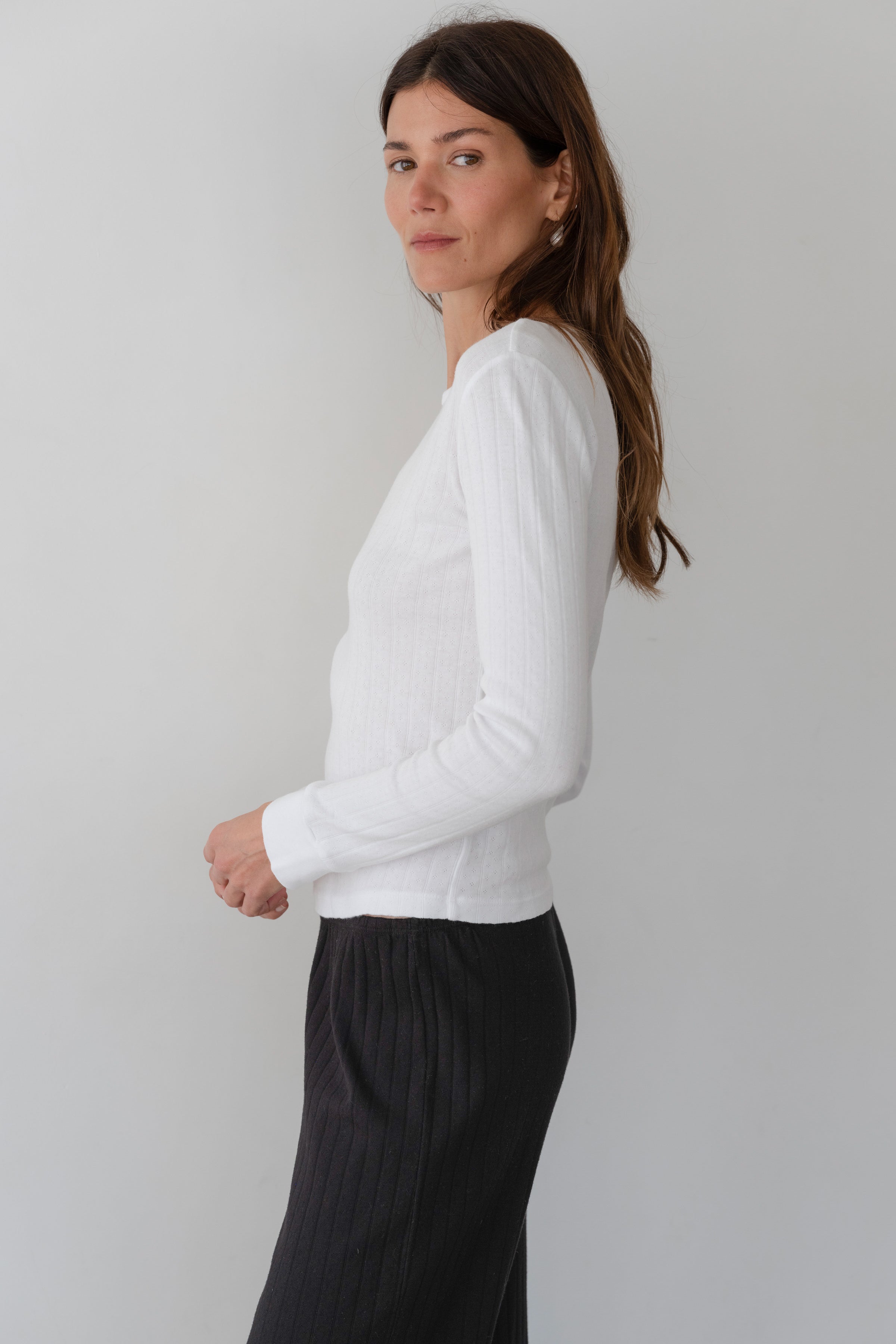 Women Powder Pointelle Long Sleeve