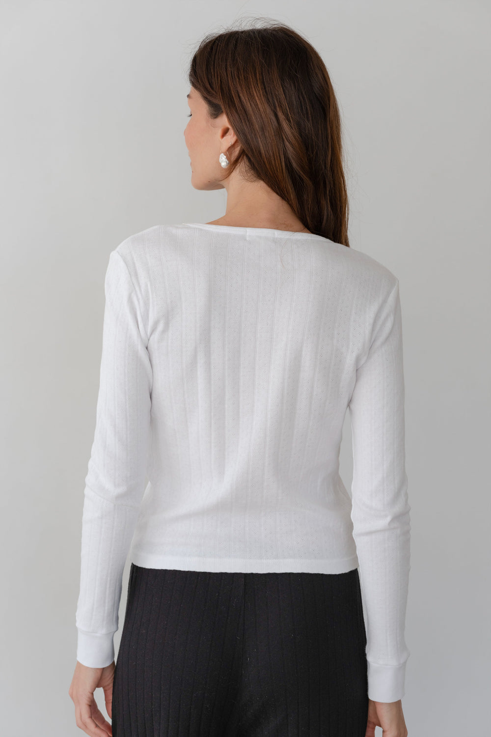 Women Powder Pointelle Long Sleeve