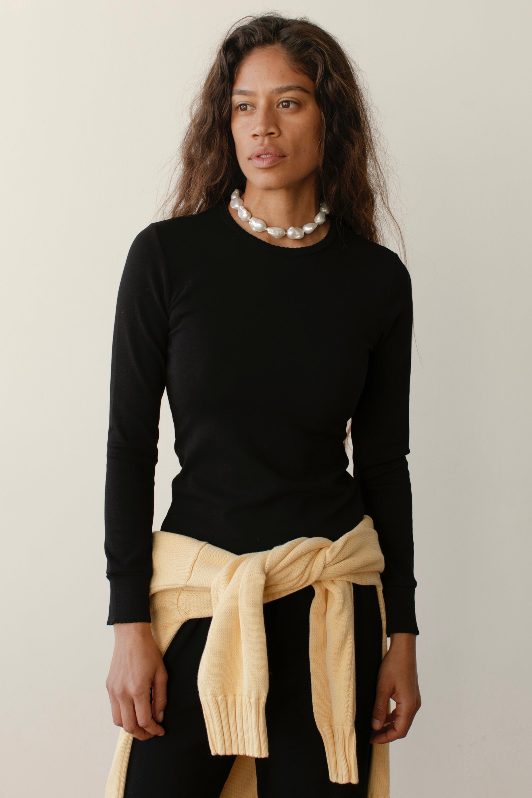 Women The Baby Rib Scallop Long Sleeve