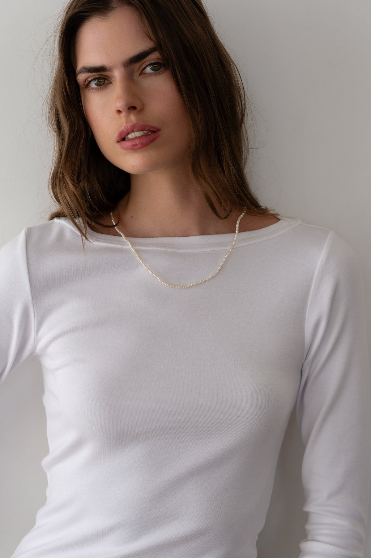 Women Powder Baby Rib Boat Neck