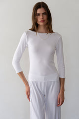 Women Powder Baby Rib Boat Neck