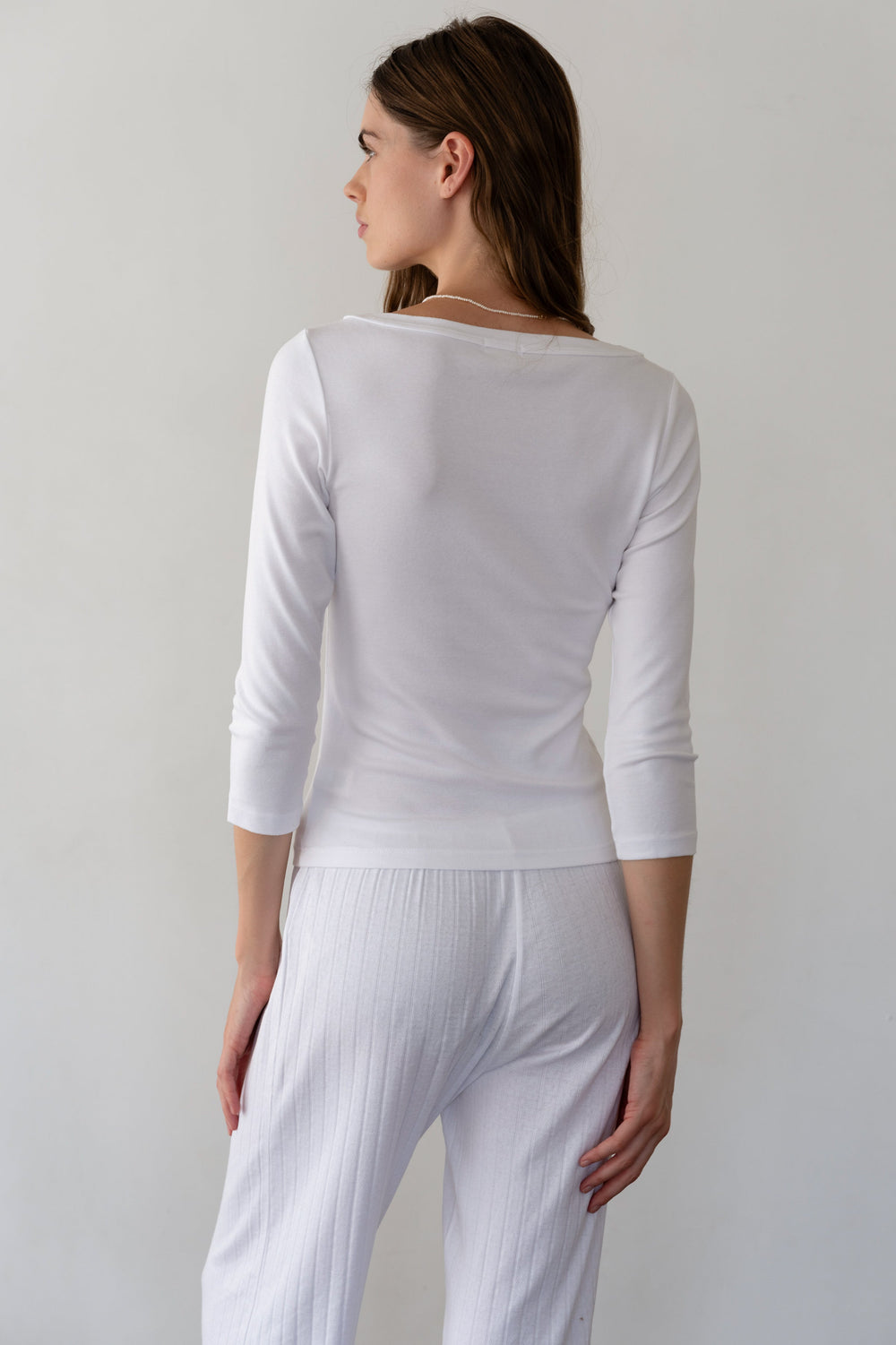 Women Powder Baby Rib Boat Neck