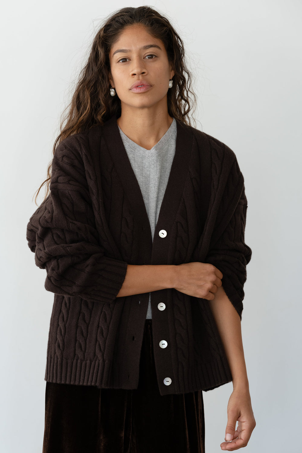 Women The Cable V-Neck Cardigan