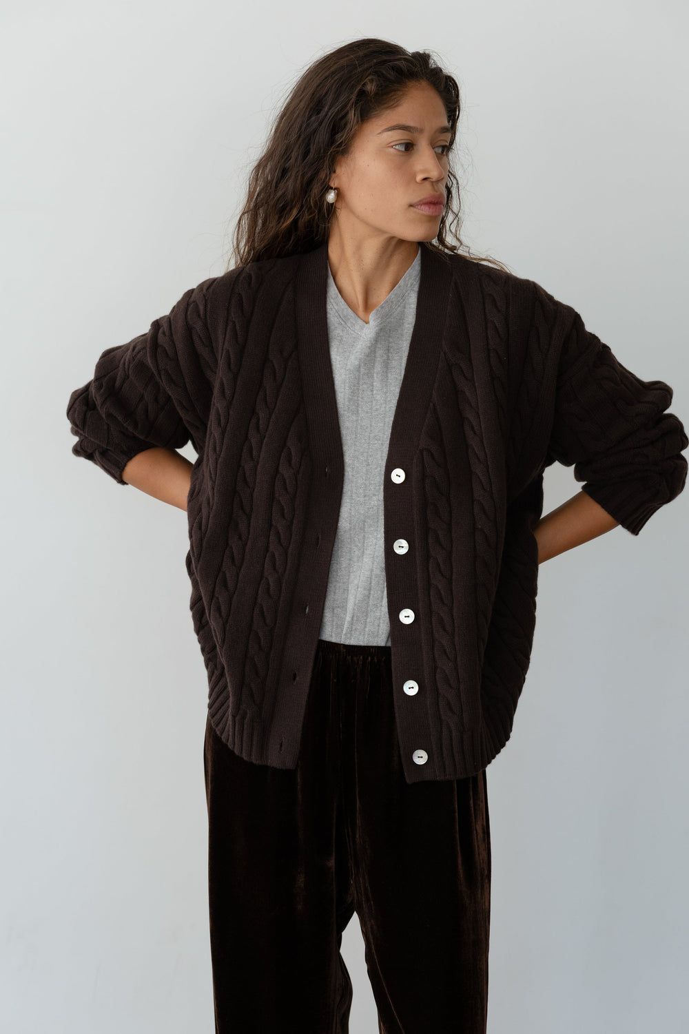 Women The Cable V-Neck Cardigan