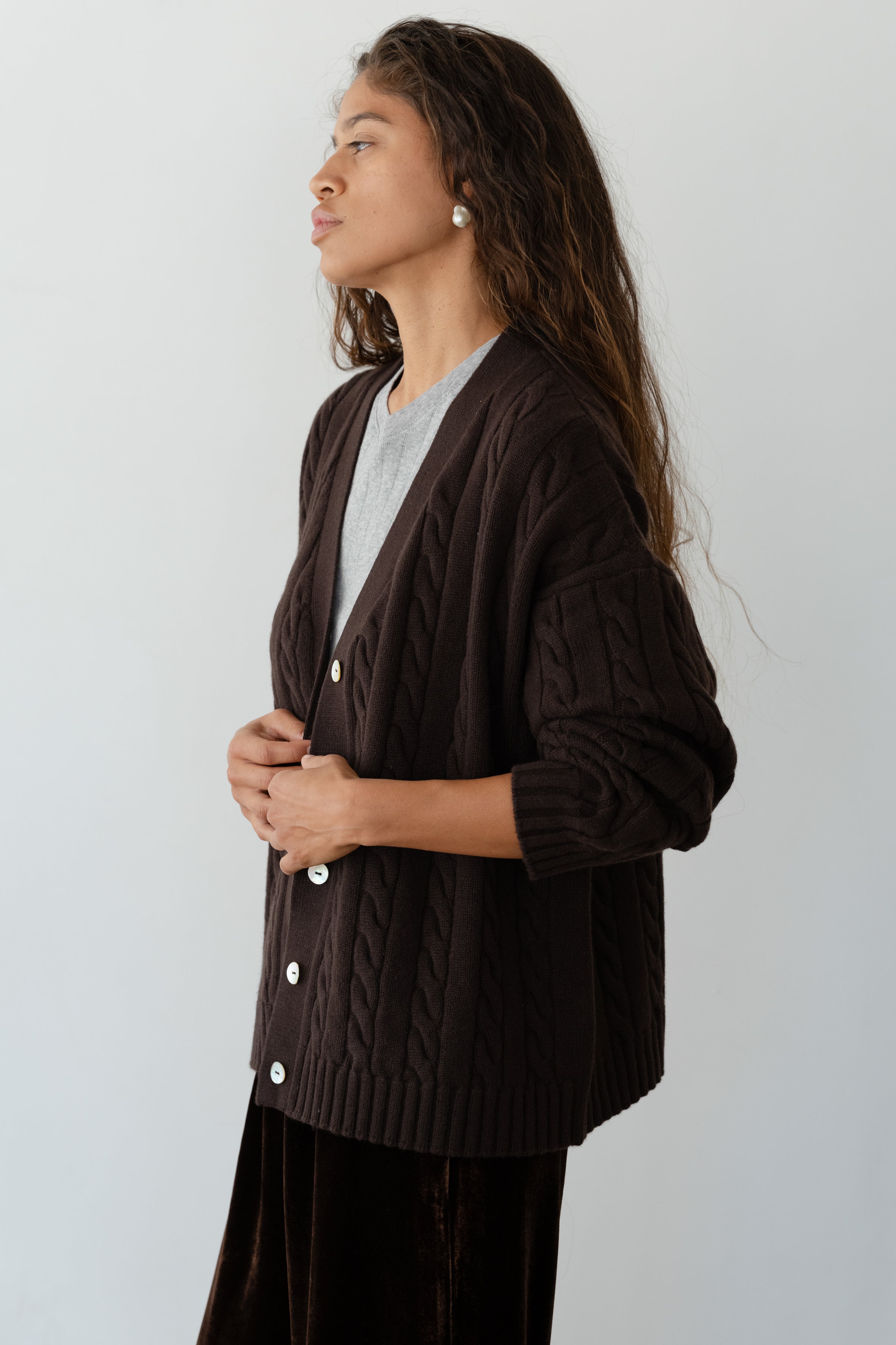 Women The Cable V-Neck Cardigan