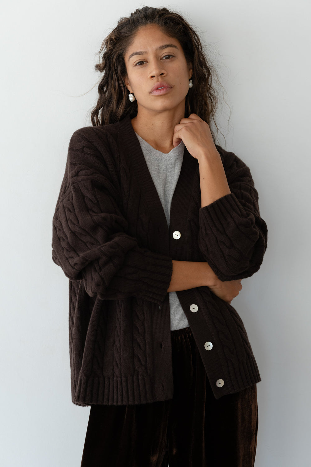 Women The Cable V-Neck Cardigan