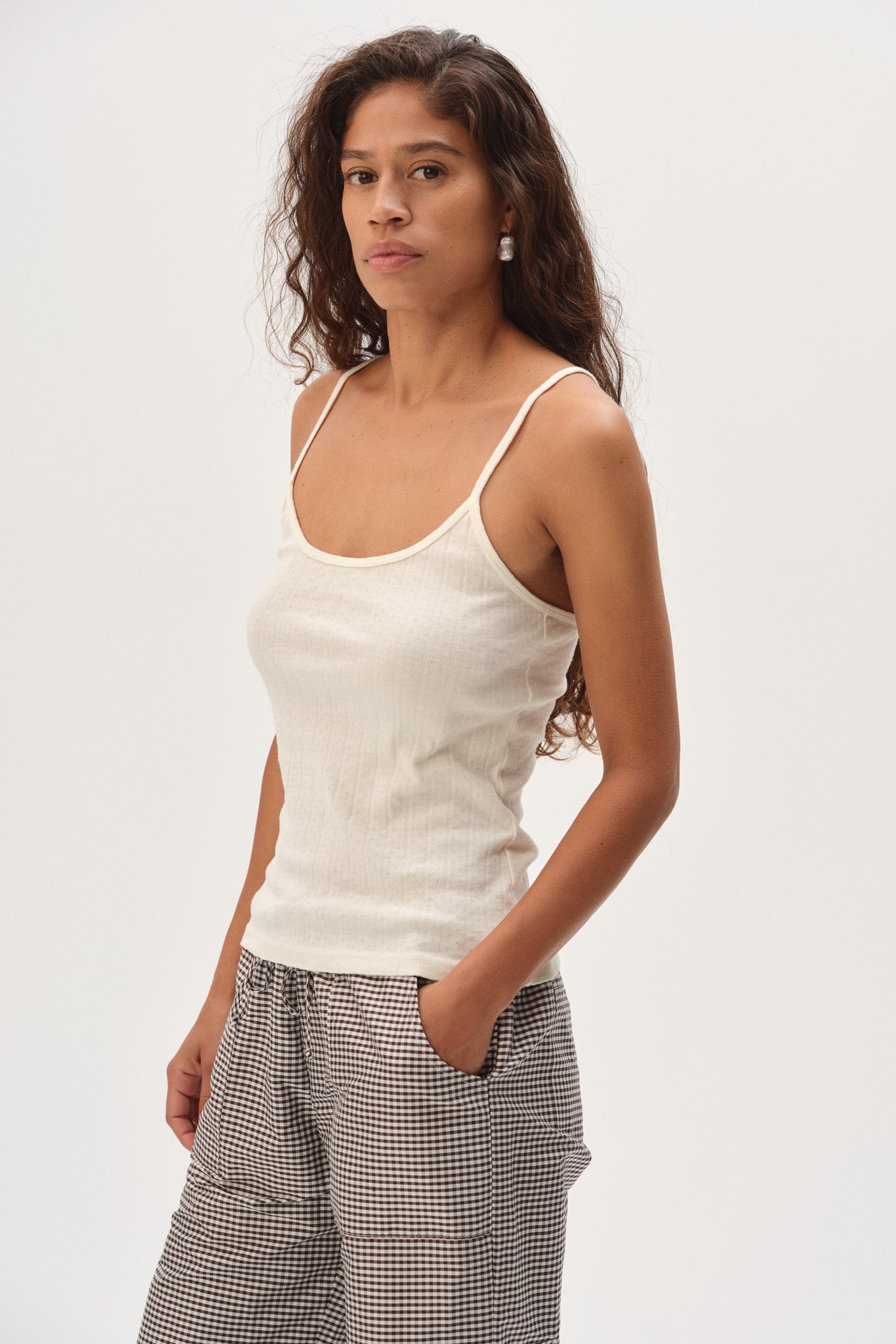 Women Creme Pointelle Cami Tank