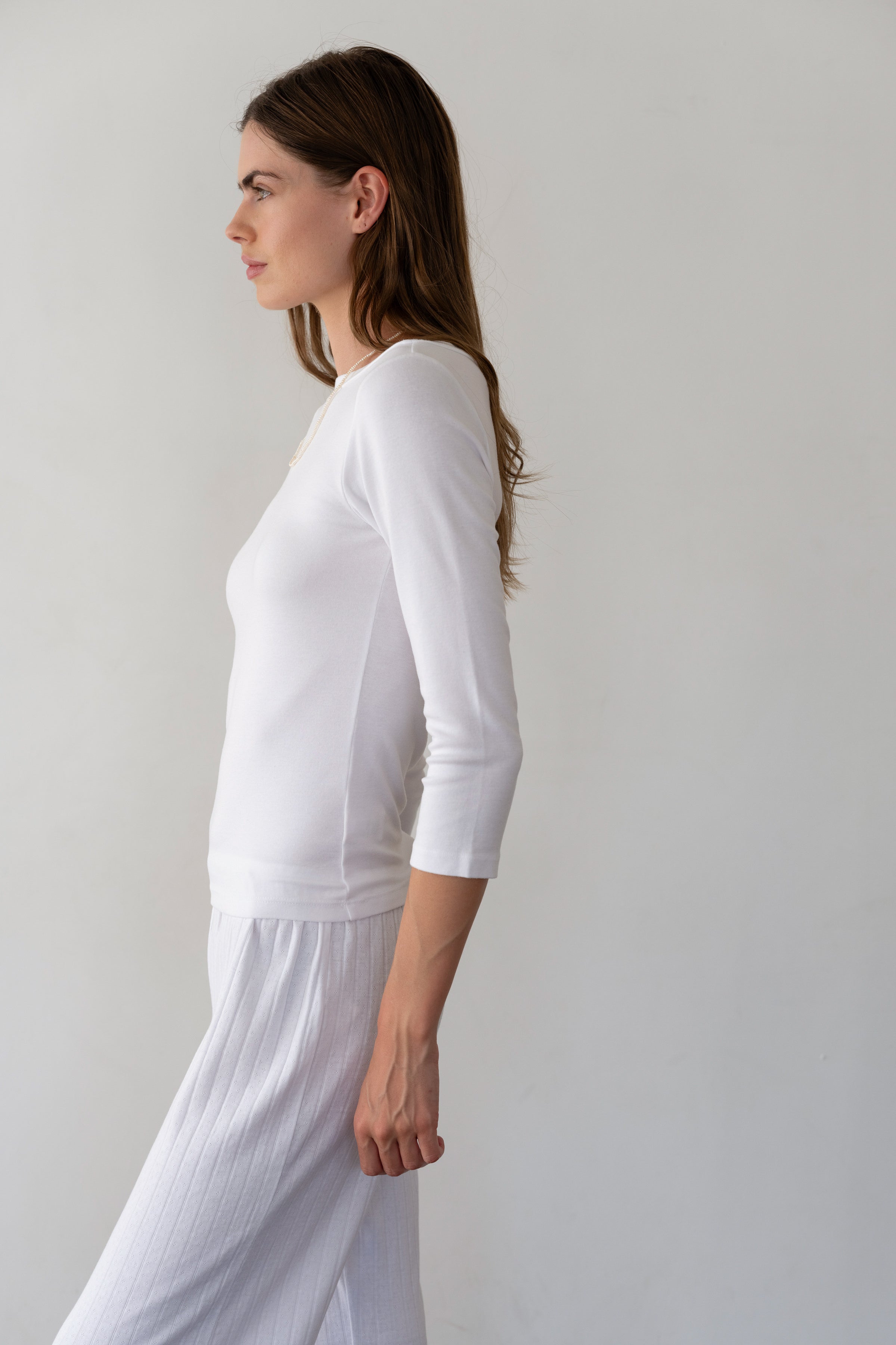 Women Powder Baby Rib Boat Neck
