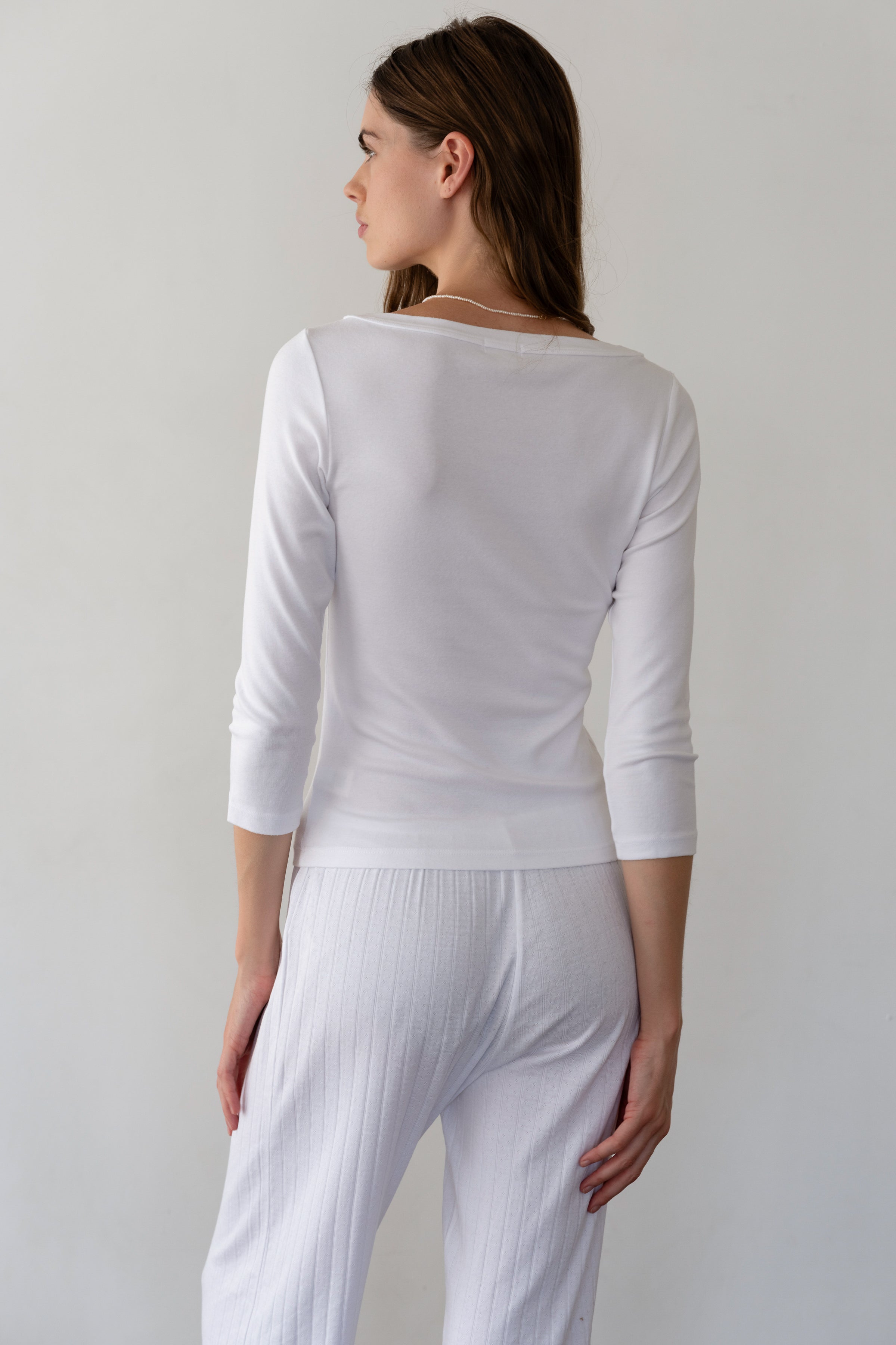 Women Powder Baby Rib Boat Neck