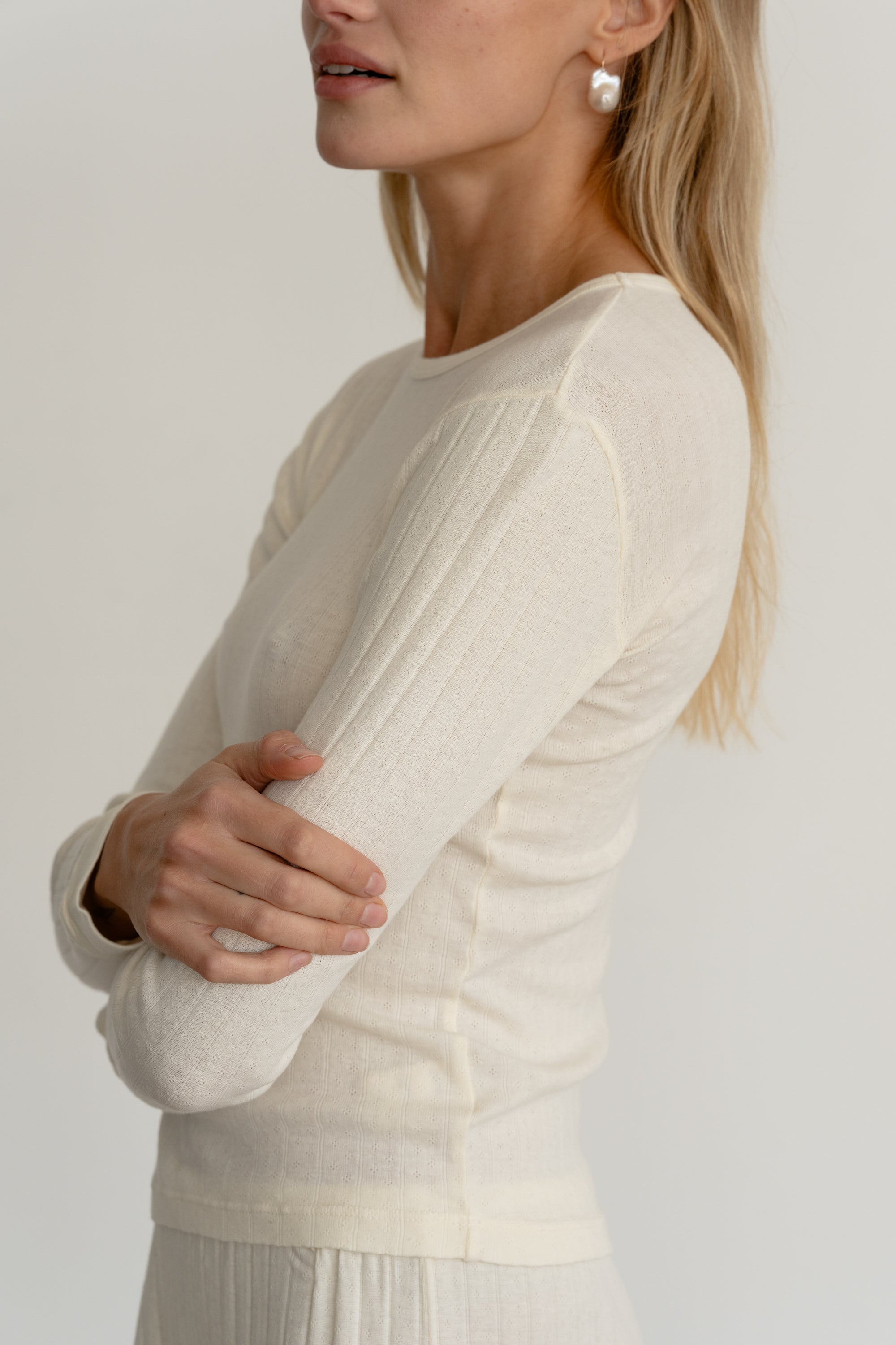 Women Creme Pointelle Long Sleeve
