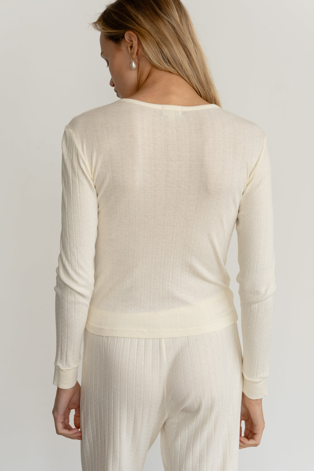 Women Creme Pointelle Long Sleeve