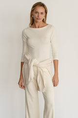 Women Creme Baby Rib Boat Neck
