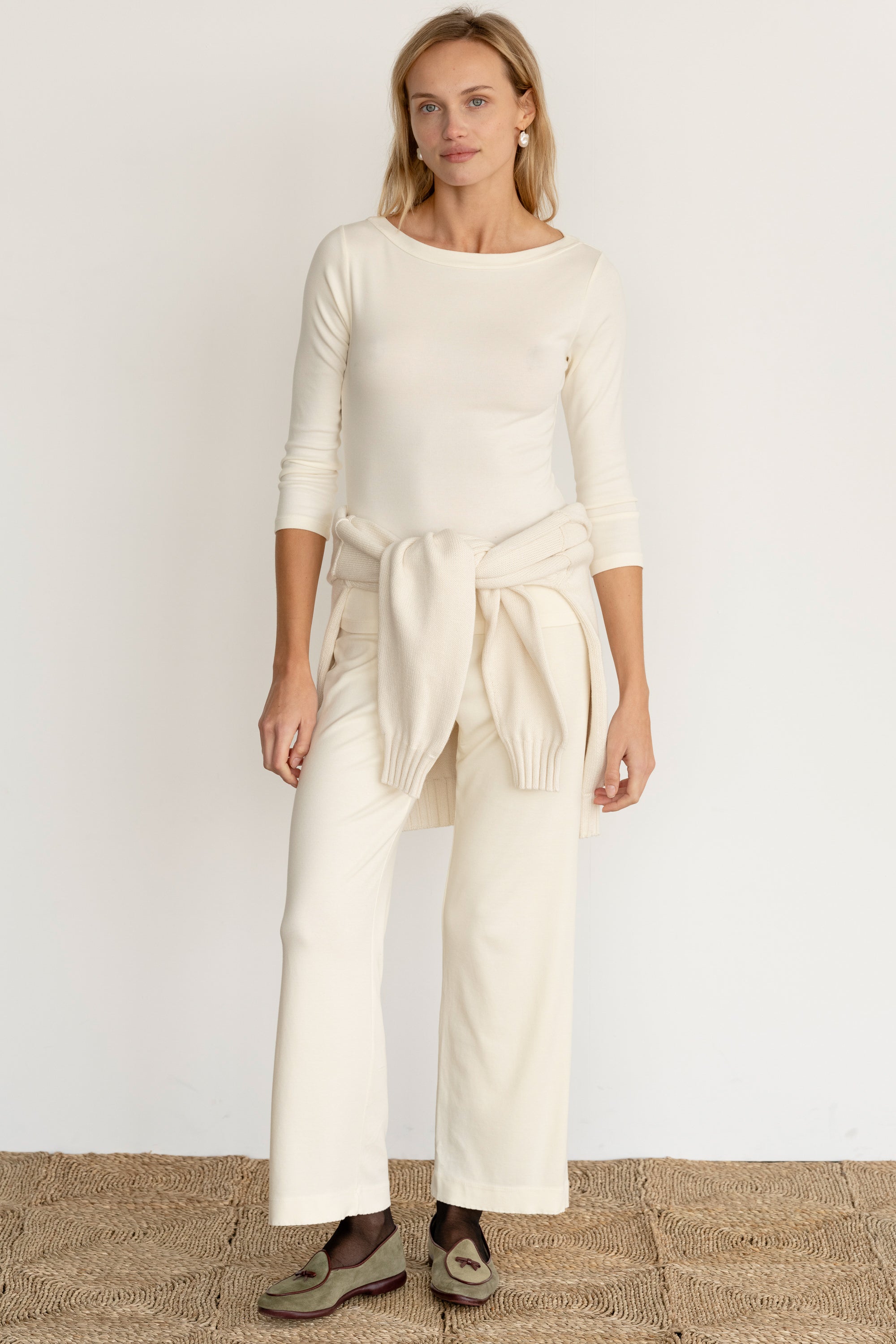 Women Creme Baby Rib Boat Neck