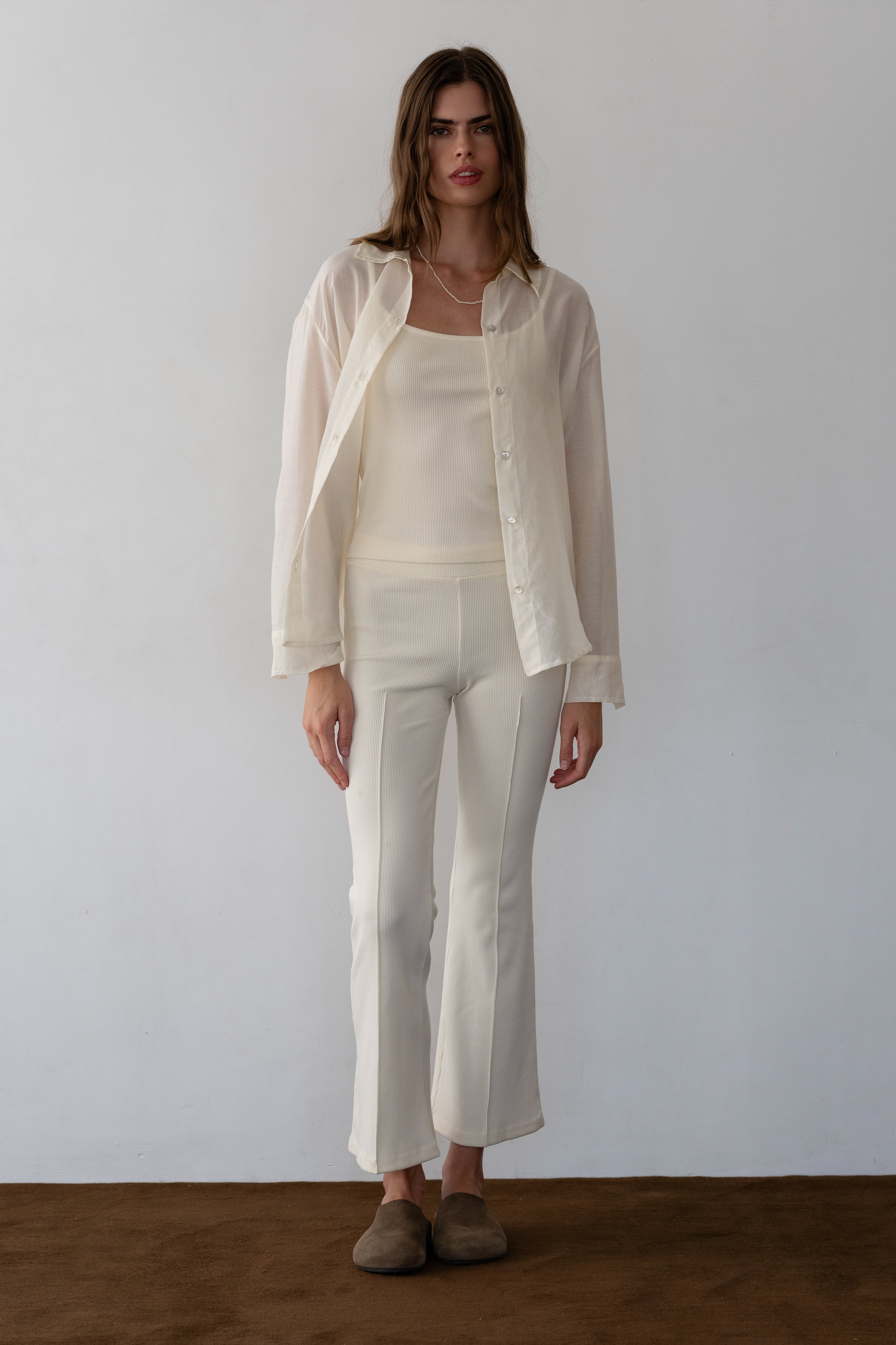 Women Creme Rib Kick Flare