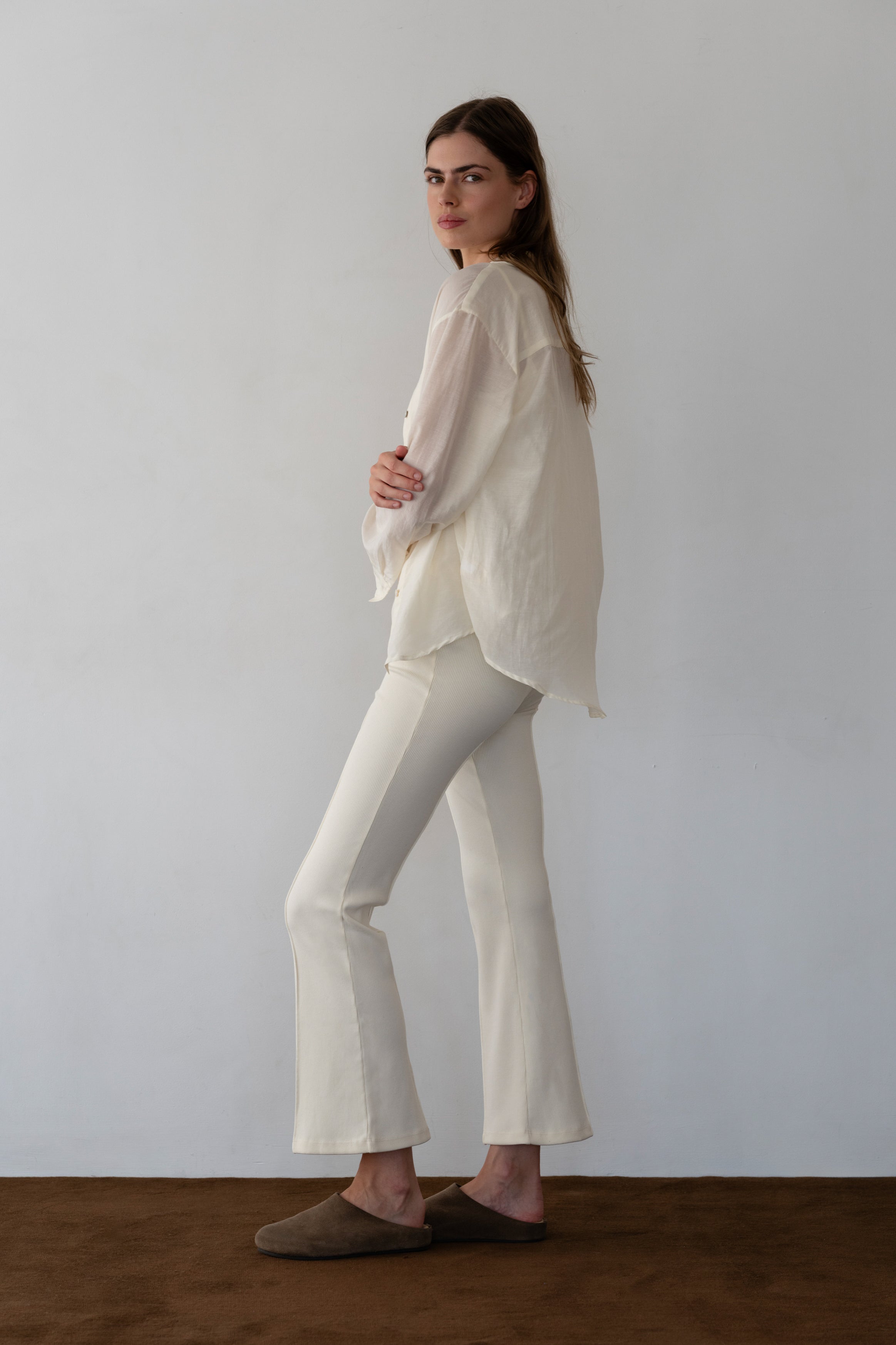 Women Creme Rib Kick Flare