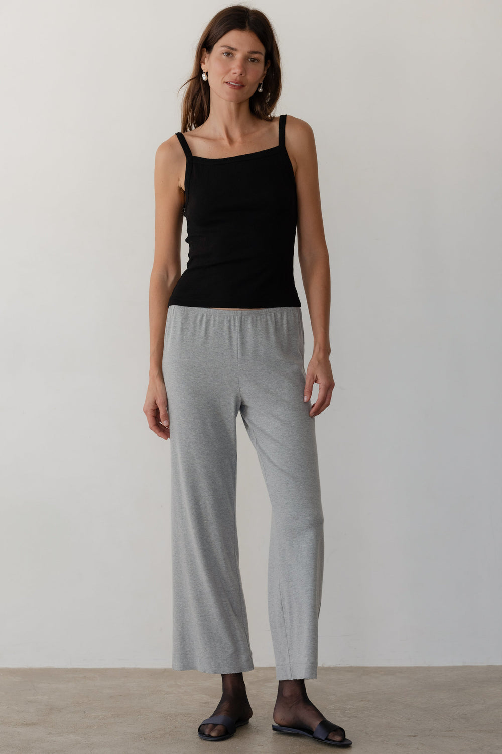 Women Heather Grey Baby Rib Scallop Pant