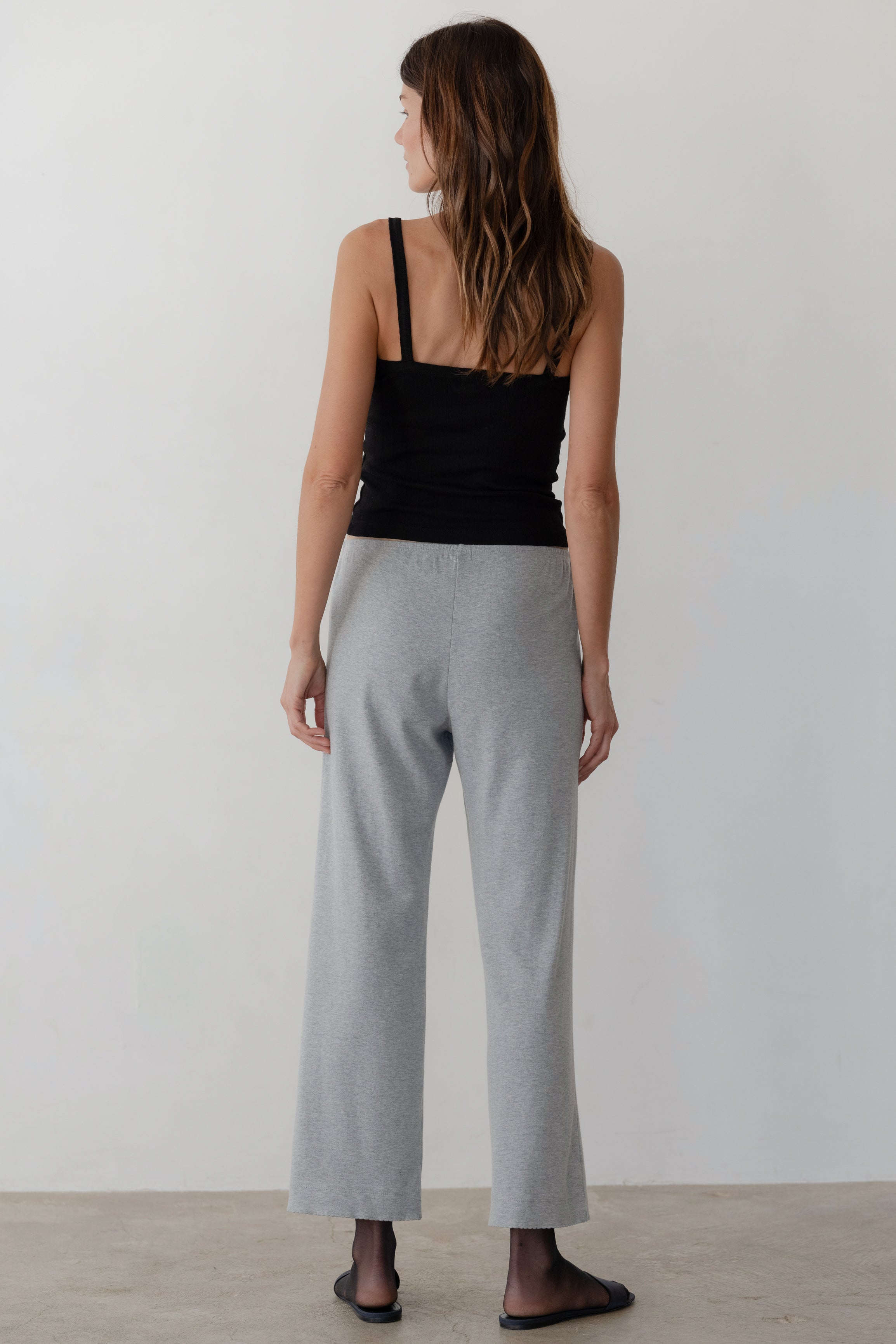 Women Heather Grey Baby Rib Scallop Pant