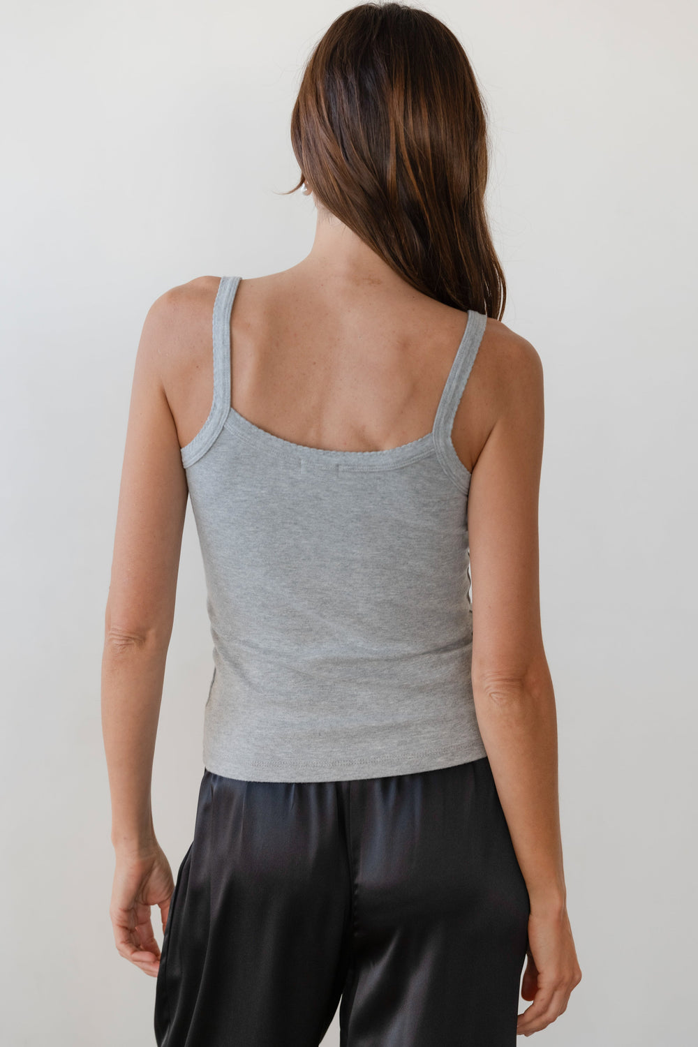 Women Heather Grey Baby Rib Scallop Tank